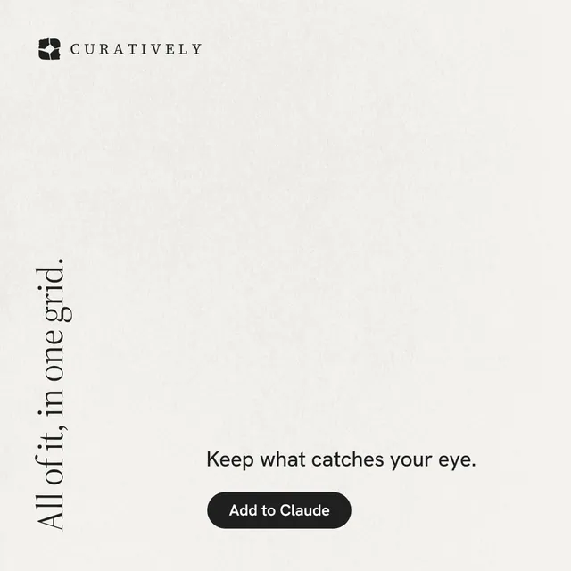 Instagram post for Curatively: "All of it, in one grid." Data card style, vertical layout, light palette in white.