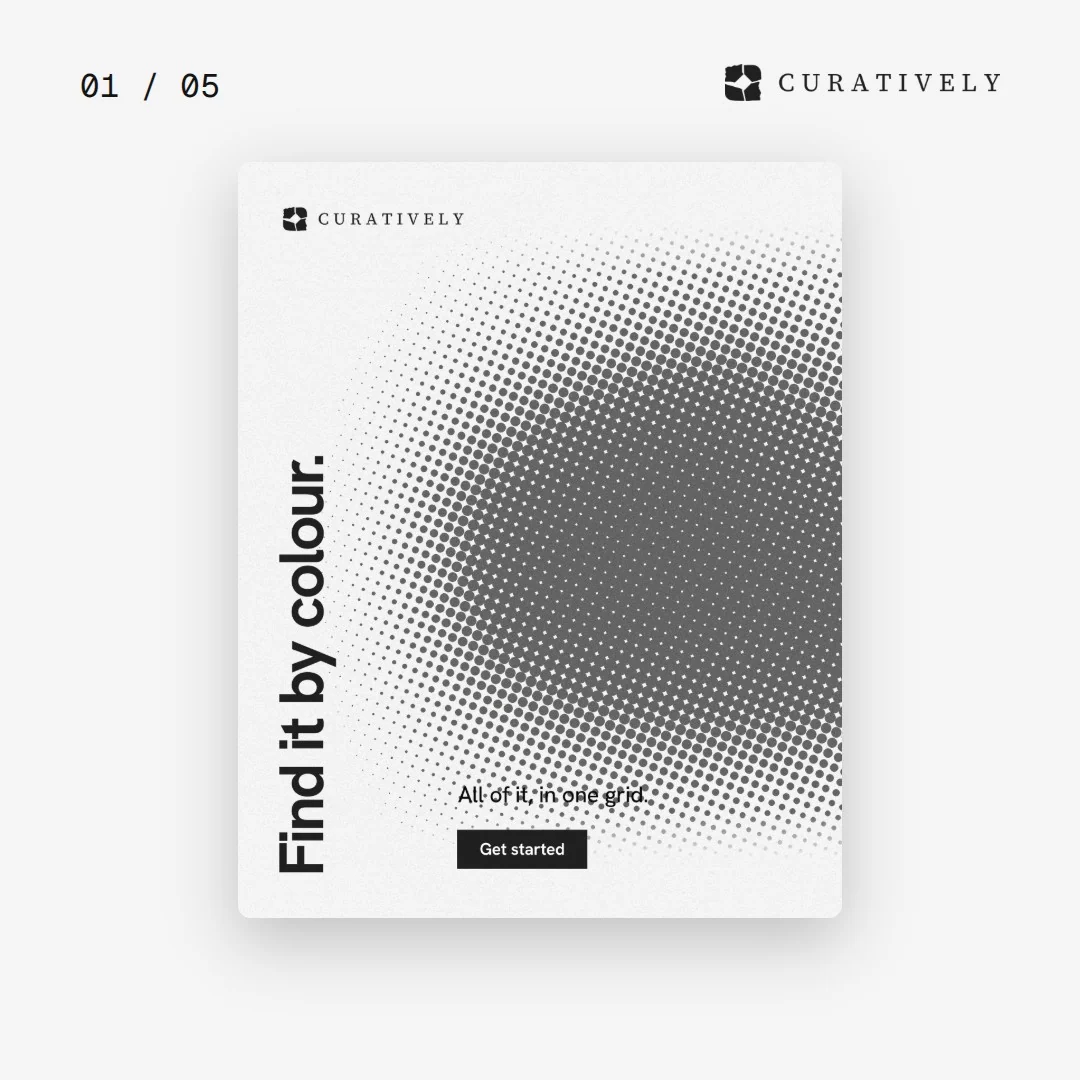 Video for Curatively. Ad flipbook, 7.5 s, light palette.