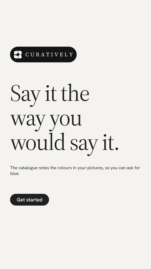 Instagram story for Curatively: "Say it the way you would say it." Data card style, announce layout, light palette in white, grey.