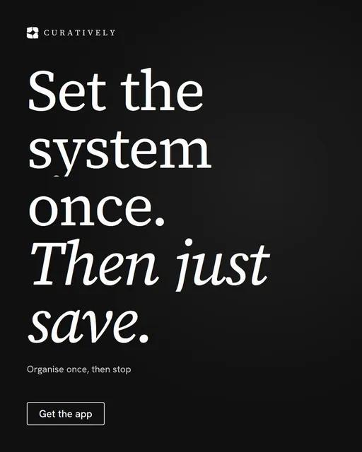 Video for Curatively: "Set the system once. Then just save.". Doc motion loop, 8.0 s, dark palette.
