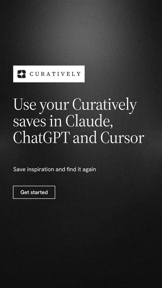 Instagram story for Curatively: "Use your Curatively saves in Claude, ChatGPT and Cursor". Dark deco style, announce layout, dark palette in black, grey.