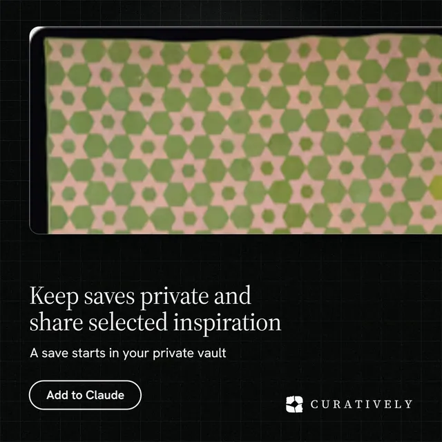 Instagram post for Curatively: "Keep saves private and share selected inspiration". Phosphor atlas style, bottom layout, dark palette in yellow, black.