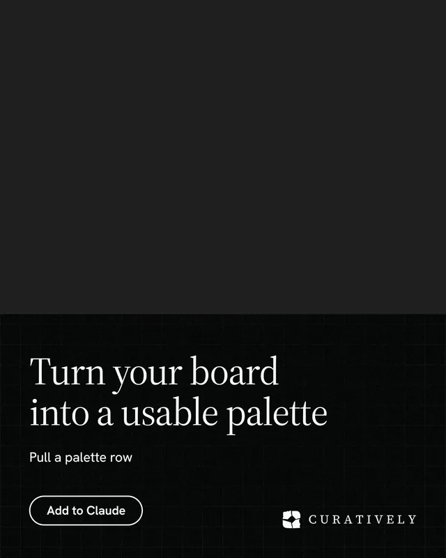 Instagram portrait post for Curatively: "Turn your board into a usable palette". Phosphor atlas style, bottom layout, dark palette in black.