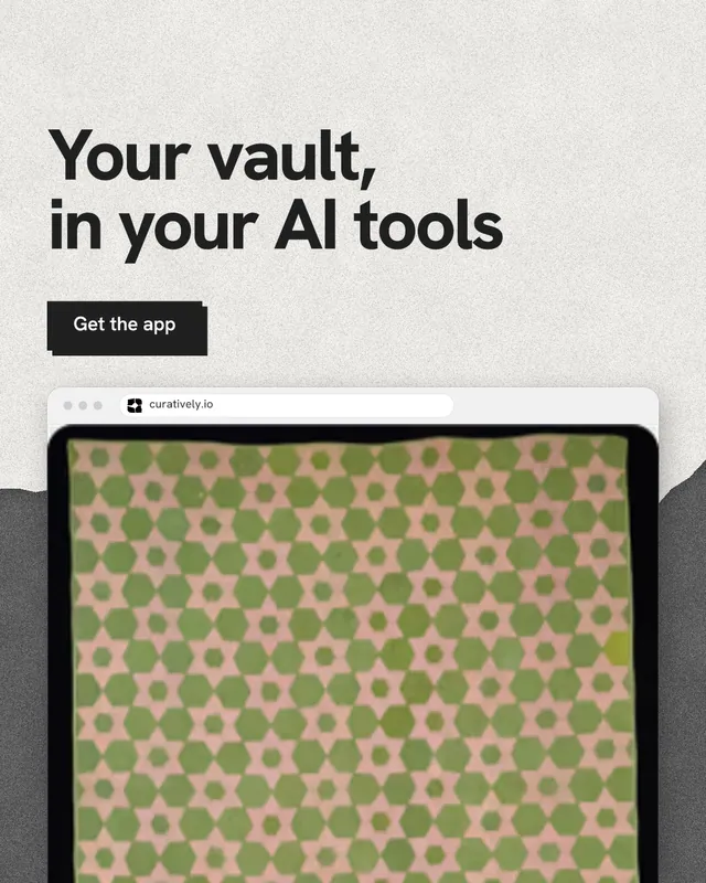 Instagram portrait post for Curatively: "Your vault, in your AI tools". Paper trio style, browser layout, light palette in yellow, white, grey.