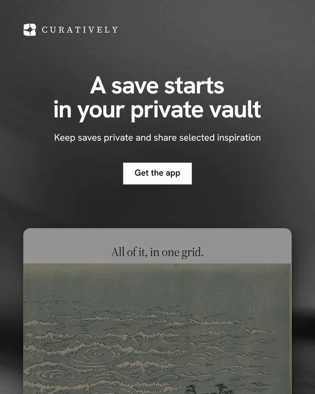 Instagram portrait post for Curatively: "A save starts in your private vault". Swiss style, centred layout, dark palette in grey, black.