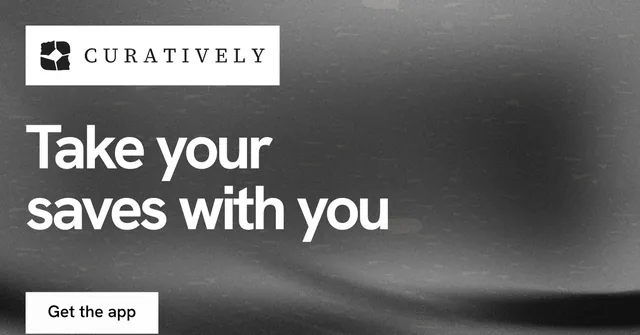 Social ad for Curatively: "Take your saves with you". Swiss style, announce layout, dark palette in grey, black, white.