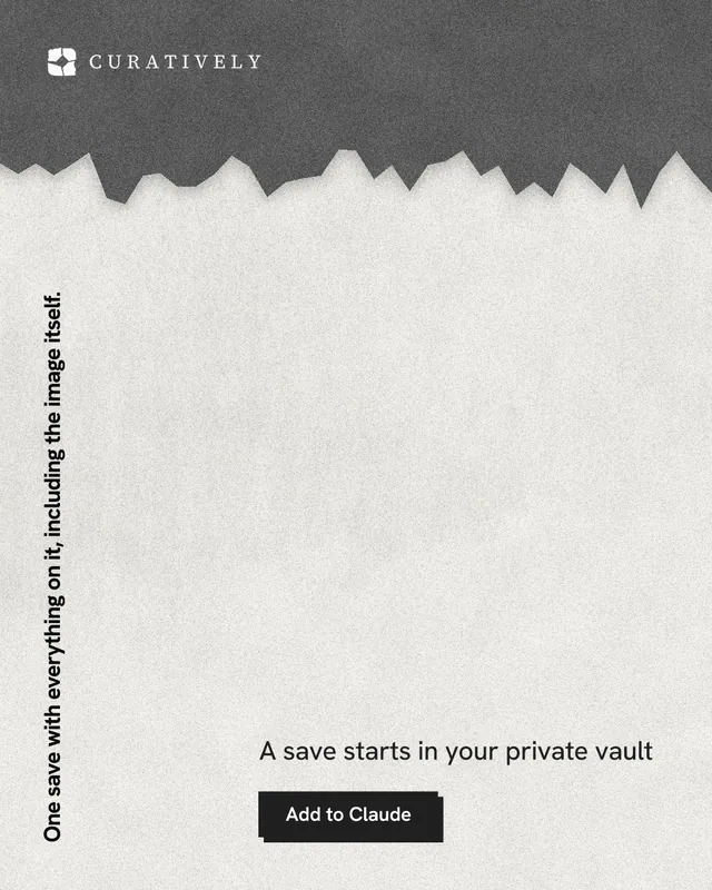 Instagram portrait post for Curatively: "One save with everything on it, including the image itself." Paper trio style, vertical layout, light palette in white, grey.