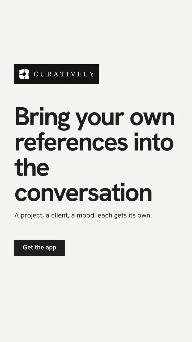 Instagram story for Curatively: "Bring your own references into the conversation". Swiss style, announce layout, light palette in white, grey.