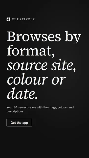 Video for Curatively: "Browses by format, source site, colour or date.". Doc motion loop, 8.0 s, dark palette.