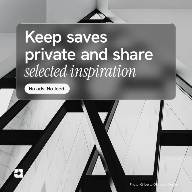 Instagram post for Curatively: "Keep saves private and share selected inspiration". Glass style, technique:pexels ingredient layout, light palette in grey, black, white.