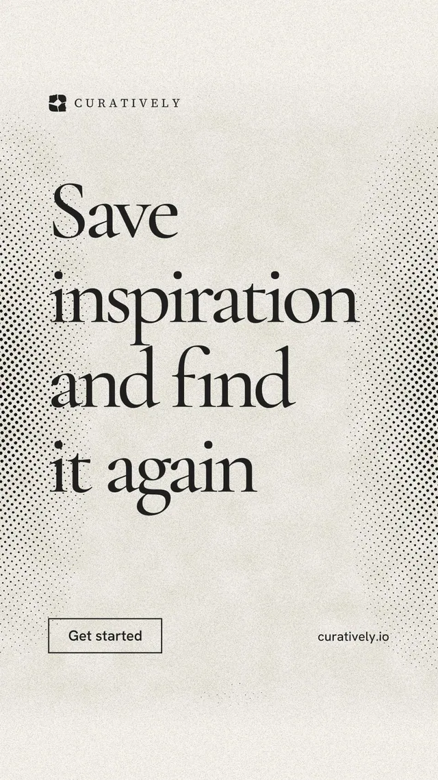 Instagram story for Curatively: "Save inspiration and find it again". Editorial style, poster layout, light palette in yellow, white, grey.