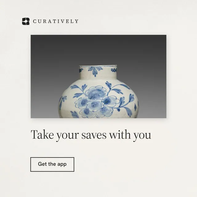 Instagram post for Curatively: "Take your saves with you". Editorial style, bottom layout, light palette in white, grey.
