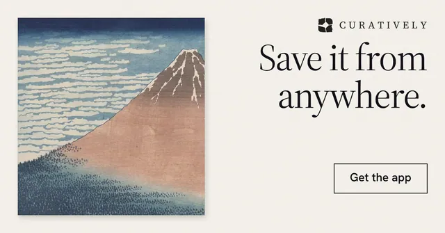 Social ad for Curatively: "Save it from anywhere." Editorial style, right layout, light palette in white, grey.