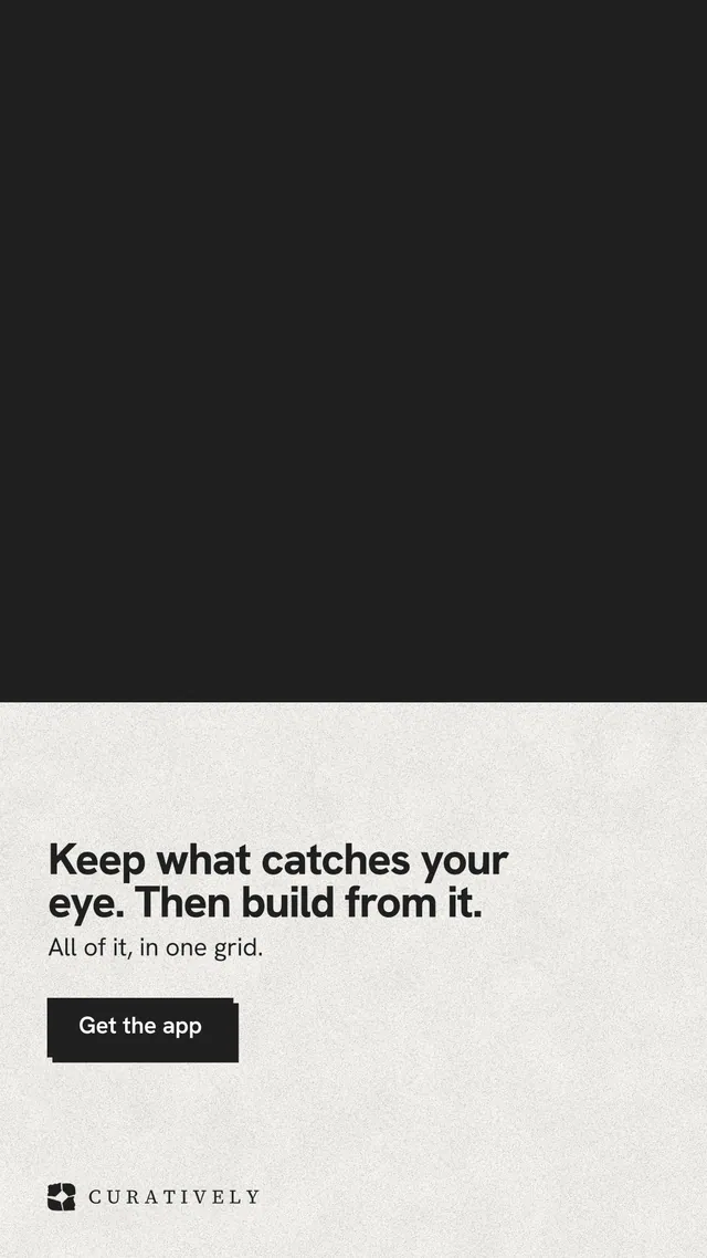 Instagram story for Curatively: "Keep what catches your eye. Then build from it." Paper trio style, bottom layout, light palette in black, white.