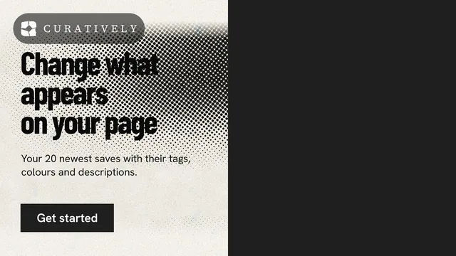 Landscape graphic for Curatively: "Change what appears on your page". Ink sticker style, bottom layout, dark palette in black, yellow, grey.