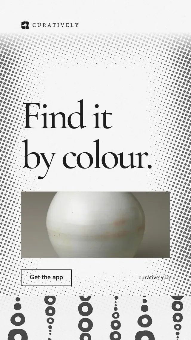 Instagram story for Curatively: "Find it by colour." Editorial style, poster layout, light palette in white, grey.