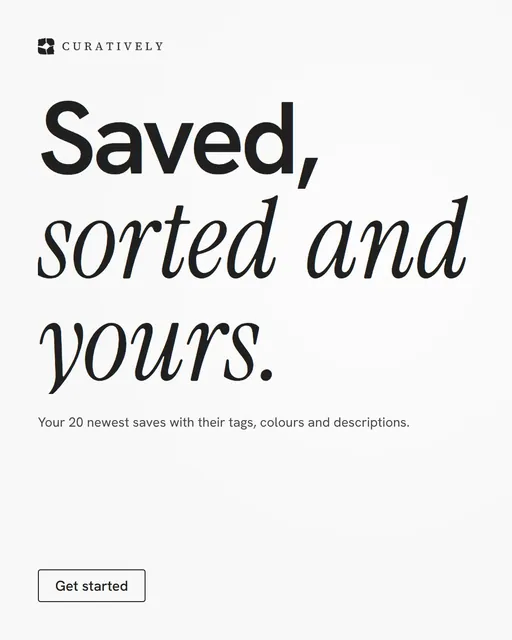Video for Curatively: "Saved, sorted and yours.". Doc motion loop, 7.0 s, light palette.