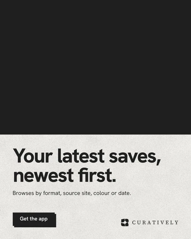 Instagram portrait post for Curatively: "Your latest saves, newest first." Paper trio style, bottom layout, dark palette in black, white.