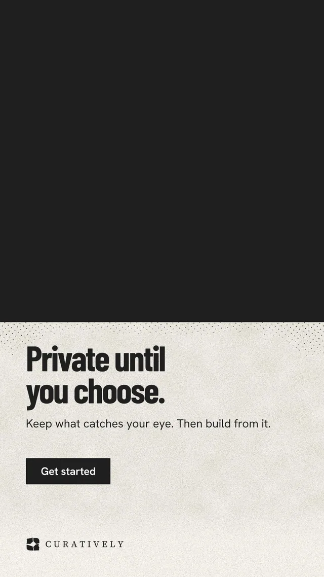Instagram story for Curatively: "Private until you choose." Ink sticker style, bottom layout, light palette in black, yellow.