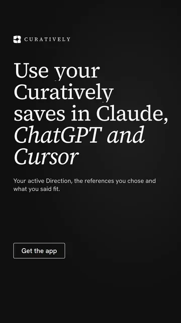 Video for Curatively: "Use your Curatively saves in Claude, ChatGPT and Cursor". Doc motion loop, 7.0 s, dark palette.