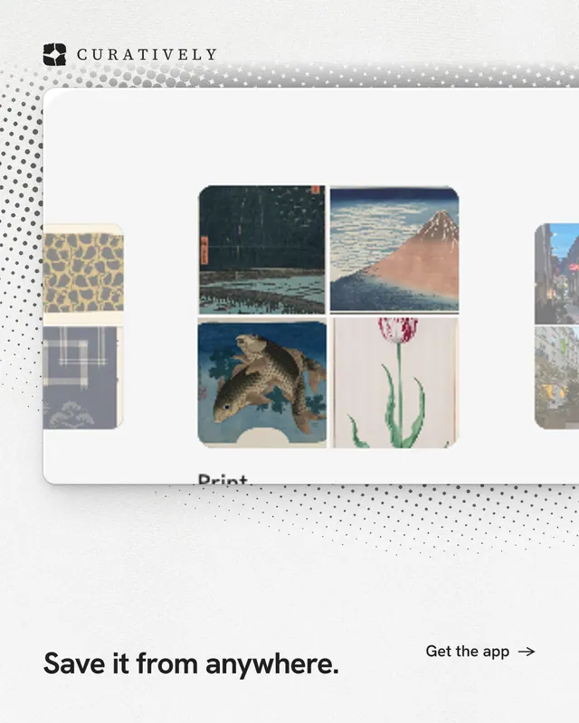 Instagram portrait post for Curatively: "Save it from anywhere." Swiss style, image led layout, light palette in white, grey.