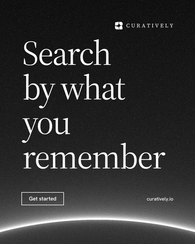 Instagram portrait post for Curatively: "Search by what you remember". Editorial style, poster layout, dark palette in black, grey.