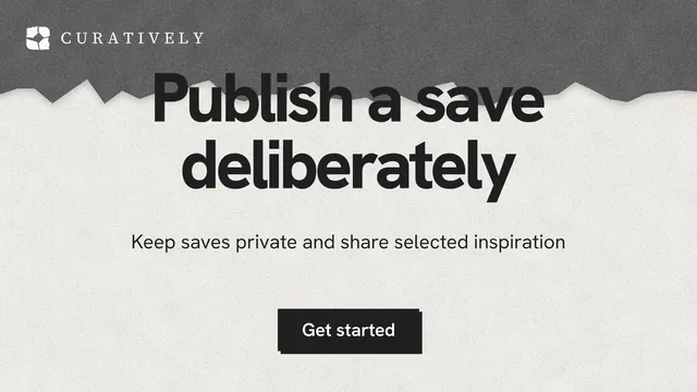 Landscape graphic for Curatively: "Publish a save deliberately". Paper trio style, centred layout, light palette in grey, white.