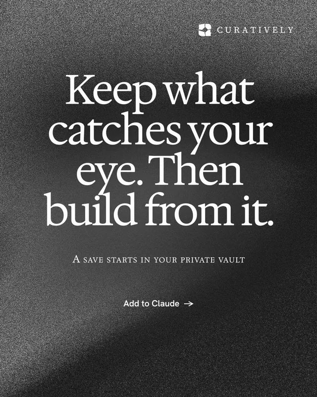 Instagram portrait post for Curatively: "Keep what catches your eye. Then build from it." Swiss style, smallcaps layout, dark palette in grey, black.