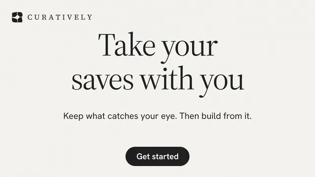 Landscape graphic for Curatively: "Take your saves with you". Data card style, centred layout, light palette in white.