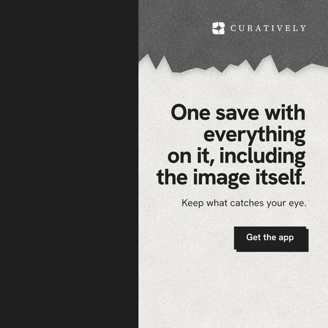 Instagram post for Curatively: "One save with everything on it, including the image itself." Paper trio style, right layout, light palette in black, white, grey.