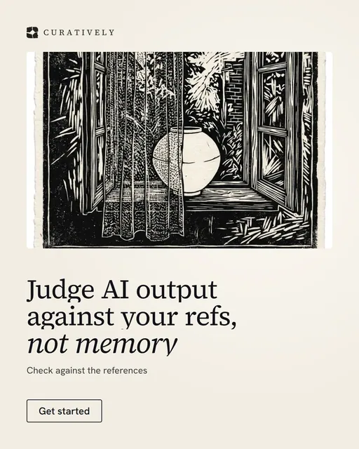 Video for Curatively: "Judge AI output against your refs, not memory". Doc motion loop, 8.0 s, light palette.