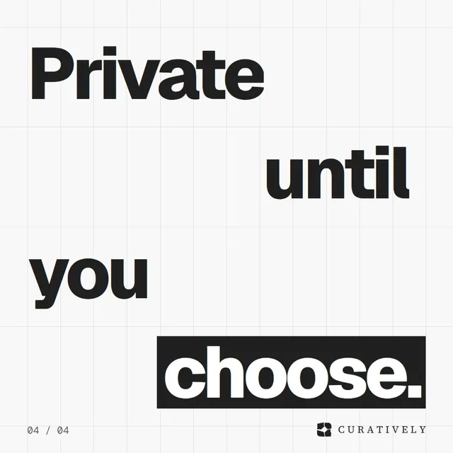 Video for Curatively: "One save with everything on it, including the image itself.". Kinetic type grid, 6.0 s, light palette.