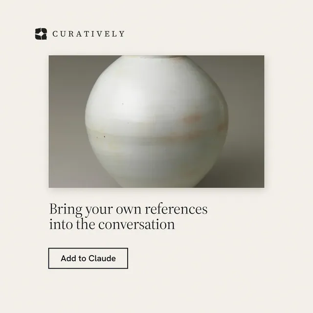 Instagram post for Curatively: "Bring your own references into the conversation". Editorial style, bottom layout, light palette in white, grey.