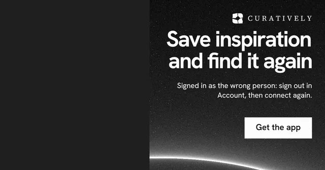 Social ad for Curatively: "Save inspiration and find it again". Swiss style, right layout, dark palette in black, grey.