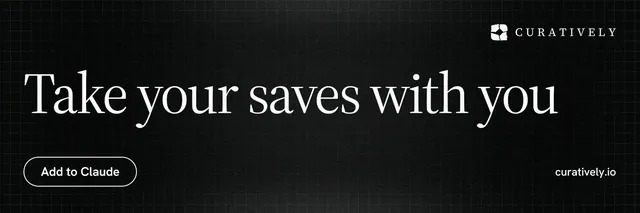 X header for Curatively: "Take your saves with you". Phosphor atlas style, poster layout, dark palette in black, grey.