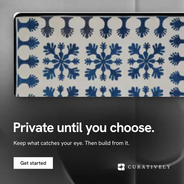 Instagram post for Curatively: "Private until you choose." Swiss style, bottom layout, dark palette in grey, black.