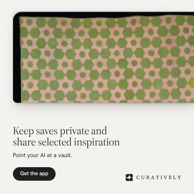 Instagram post for Curatively: "Keep saves private and share selected inspiration". Data card style, bottom layout, light palette in white, orange, yellow.