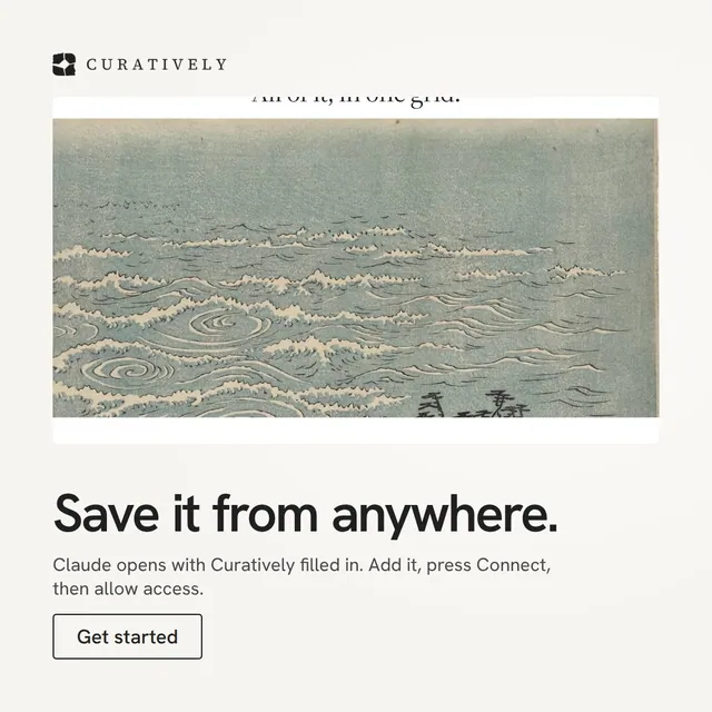 Video for Curatively: "Save it from anywhere.". Doc motion loop, 8.0 s, light palette.
