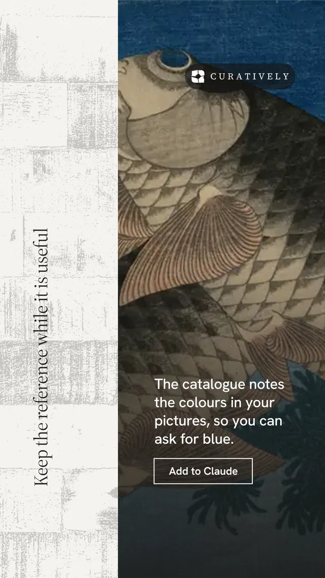 Instagram story for Curatively: "Keep the reference while it is useful". Editorial style, vertical layout, light palette in black, grey, white.