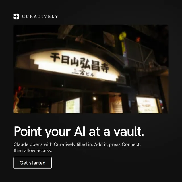 Video for Curatively: "Point your AI at a vault.". Doc motion loop, 8.0 s, dark palette.