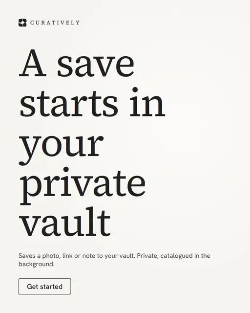 Video for Curatively: "A save starts in your private vault". Doc motion loop, 6.0 s, light palette.