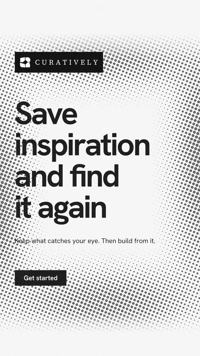 Instagram story for Curatively: "Save inspiration and find it again". Swiss style, announce layout, light palette in white, grey.