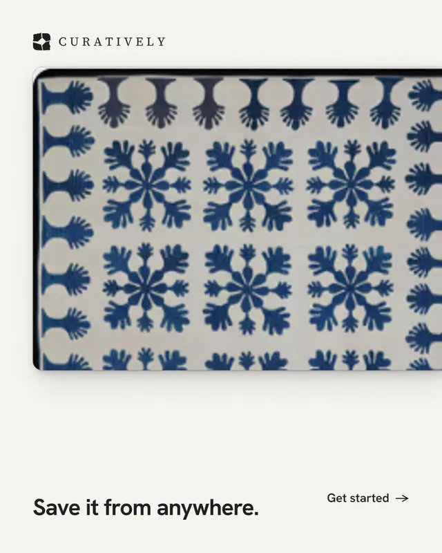 Instagram portrait post for Curatively: "Save it from anywhere." Swiss style, image led layout, light palette in white, grey, blue.