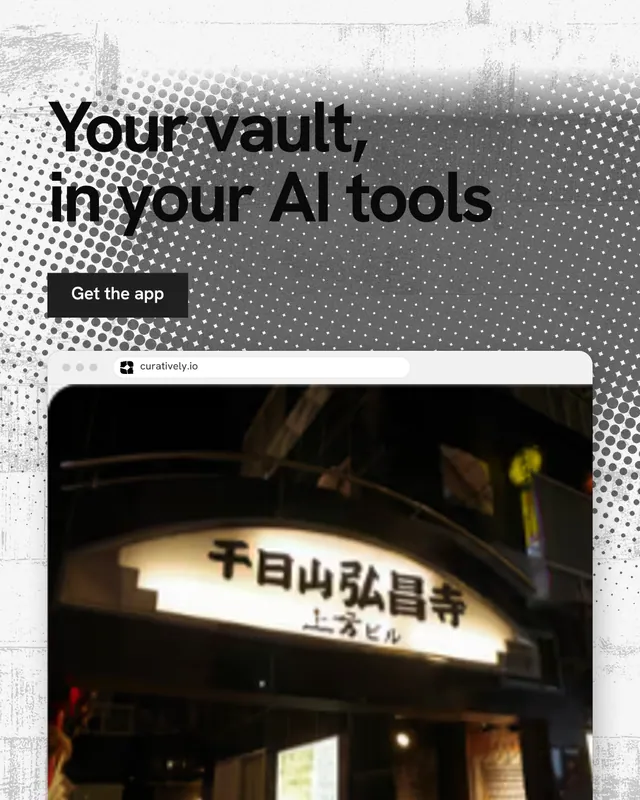 Instagram portrait post for Curatively: "Your vault, in your AI tools". Swiss style, browser layout, light palette in black, grey, white.