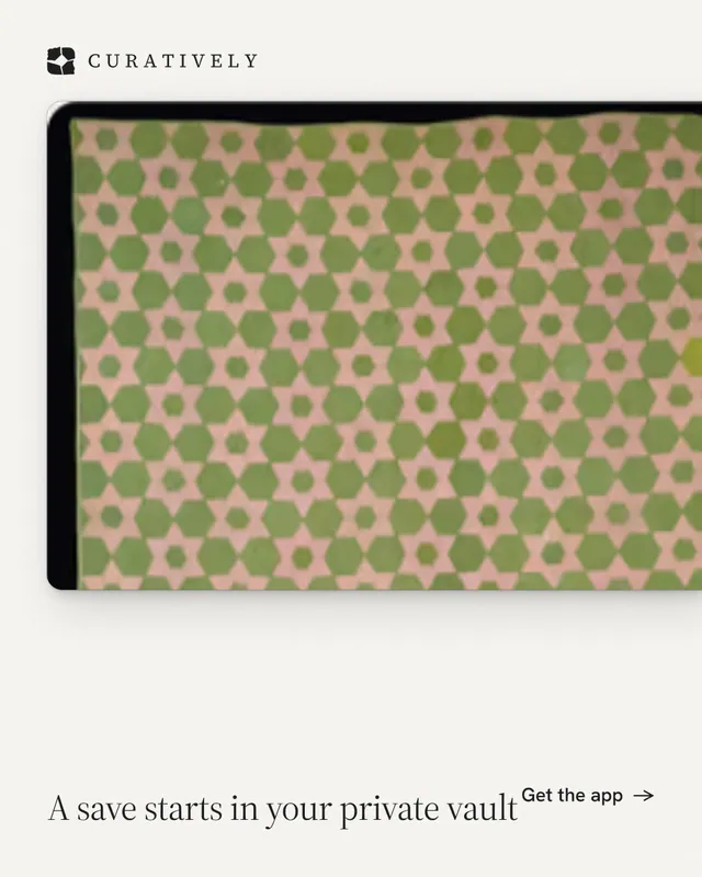 Instagram portrait post for Curatively: "A save starts in your private vault". Data card style, image led layout, light palette in white, yellow.