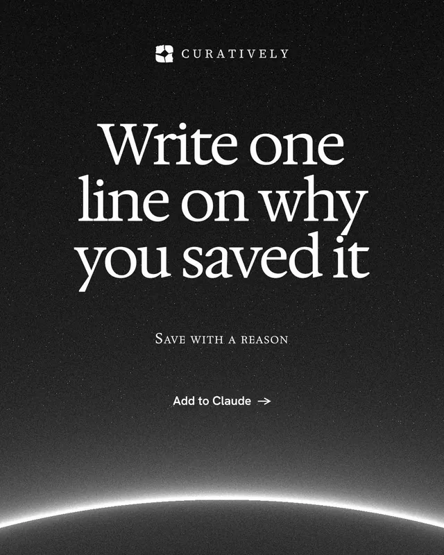Instagram portrait post for Curatively: "Write one line on why you saved it". Swiss style, smallcaps layout, dark palette in black, grey.