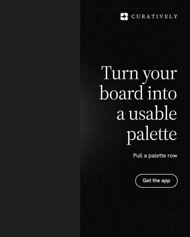 Instagram portrait post for Curatively: "Turn your board into a usable palette". Phosphor atlas style, right layout, dark palette in black, grey.