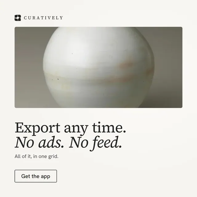 Video for Curatively: "Export any time. No ads. No feed.". Doc motion loop, 6.0 s, light palette.