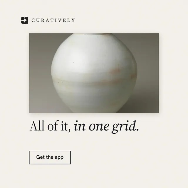 Instagram post for Curatively: "All of it, in one grid." Editorial style, bottom layout, light palette in white, grey.