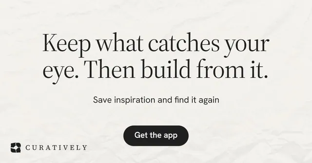 Social ad for Curatively: "Keep what catches your eye. Then build from it." Data card style, centred layout, light palette in white, grey.